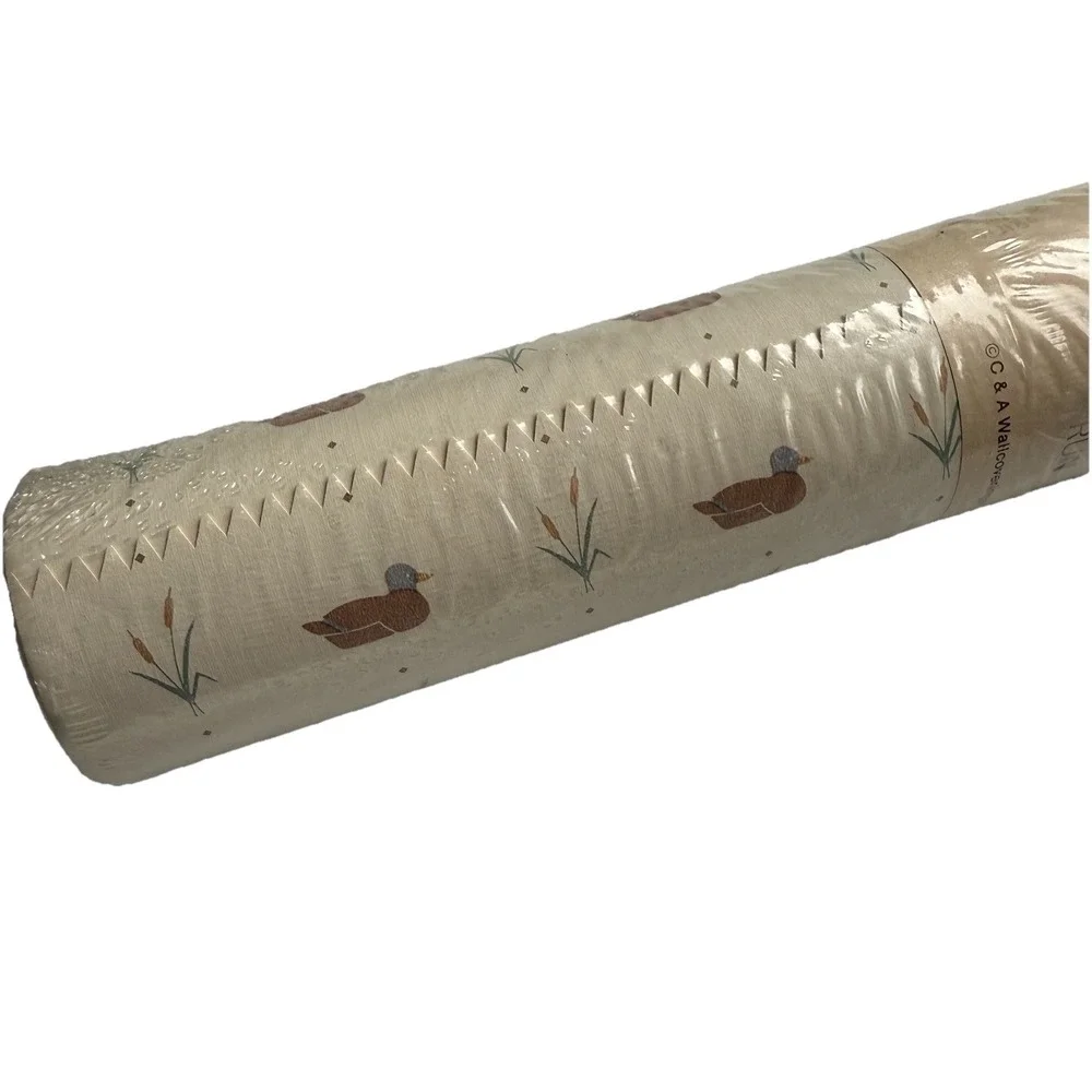 Vintage 80s? Collins & Aikman Wallpaper Hunting Decoy Duck Pond Reeds AB 8114‎